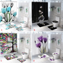 Load image into Gallery viewer, Colorful Tulip Lotus Flowers Trees Shower Curtain Sets Non-Slip Rugs Toilet Lid Cover and Bath Mat Waterproof Bathroom Curtains