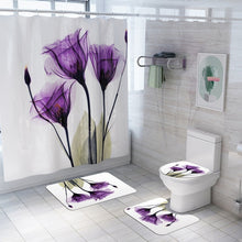 Load image into Gallery viewer, Colorful Tulip Lotus Flowers Trees Shower Curtain Sets Non-Slip Rugs Toilet Lid Cover and Bath Mat Waterproof Bathroom Curtains