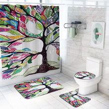 Load image into Gallery viewer, Colorful Tulip Lotus Flowers Trees Shower Curtain Sets Non-Slip Rugs Toilet Lid Cover and Bath Mat Waterproof Bathroom Curtains